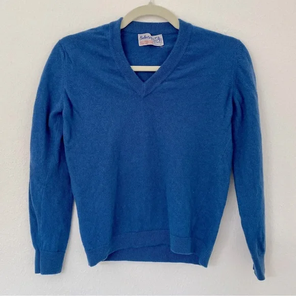 Vintage 50s Cashmere Ballantyne of Peebles Scotland Royal Blue V Neck Sweater - Picture 1 of 10